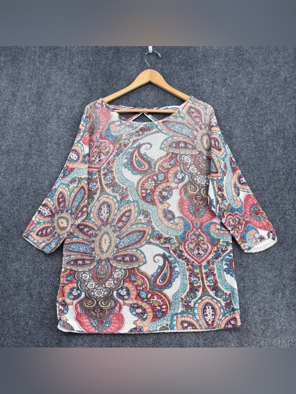 Chicos Colorful Paisley Boho Soft Knit Tunic Sweater Women’s XL